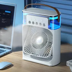 White portable desk fan with handle and side water tank