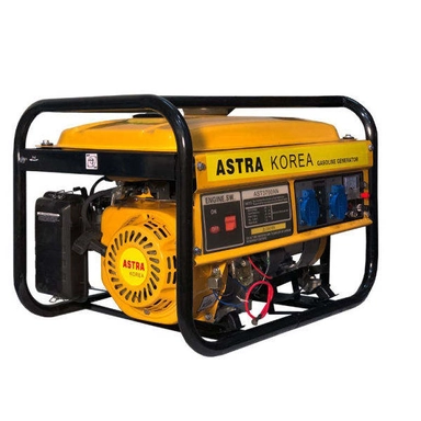 Astra Korea gasoline generator with metal frame, control panel, and dual AC outlets