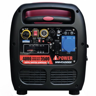 A-iPower SM4500Di inverter generator with control panel, digital display, and portable handle