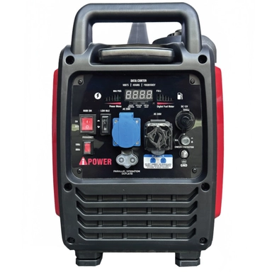 A-iPower portable inverter generator with digital display, control panel, and top handle
