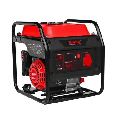 Ronix gasoline generator with metal frame, control panel, and single power outlet