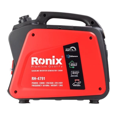 Ronix RH-4791 inverter generator with red casing, compact design, and top carry handle