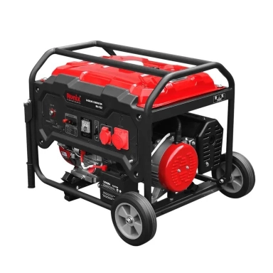 Ronix gasoline generator with wheels, metal frame, control panel, and portable design