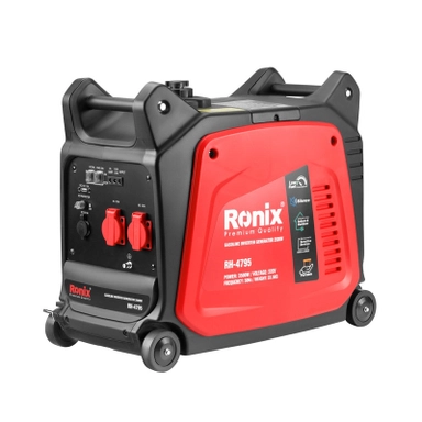 Ronix RH-4795 inverter generator with wheels, compact body, control panel, and carry handles
