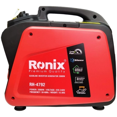 Ronix RH-4792 inverter generator 2000W with red casing, compact body, and carry handle