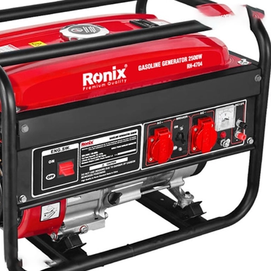 Ronix gasoline generator 2500W with metal frame, control panel, and dual power outlets