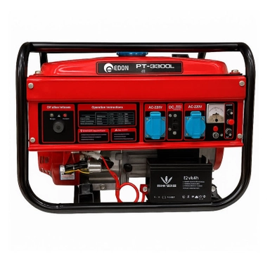 Edon gasoline generator PT-3300L with metal frame, control panel, and dual AC outlets