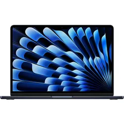MacBook laptop with blue abstract wallpaper on screen