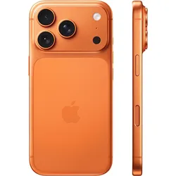 Orange iPhone showing rear triple camera and side profile view