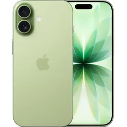 Green iPhone with dual rear camera and front display shown side by side