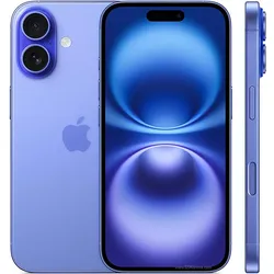 Purple iPhone with dual rear camera, front display, and side profile view