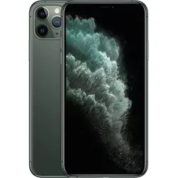 Dark green iPhone with triple rear camera and front display showing abstract smoke wallpaper
