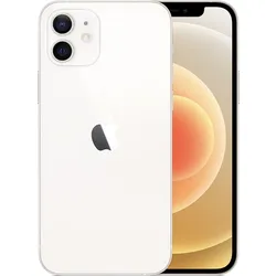 White iPhone with dual rear camera and front display shown side by side
