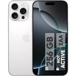 White iPhone with triple rear camera and front display showing 256GB not active label