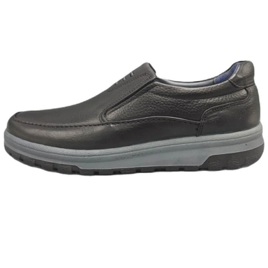 Black leather slip-on casual shoe with cushioned sole