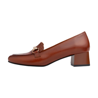 brown leather loafers with block heel and gold buckle detail for elegant everyday wear