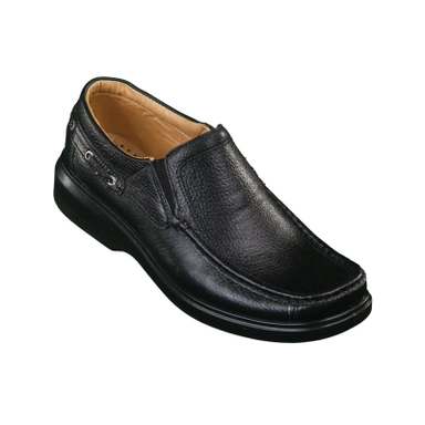 Black leather slip-on formal loafer with cushioned sole