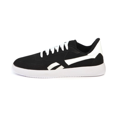 Black and white low-top casual sneaker with rubber sole