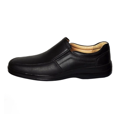 black leather slip-on shoes with cushioned sole and classic design for everyday comfort