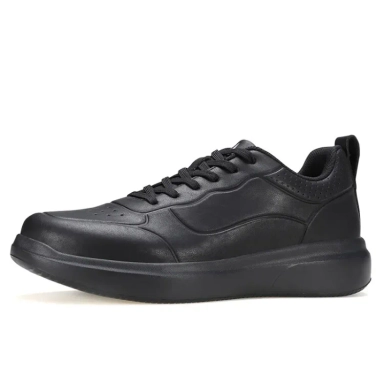 black casual sneakers with lace-up design and thick sole for everyday comfort