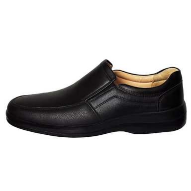 black leather slip-on dress shoes with cushioned sole for formal and everyday wear