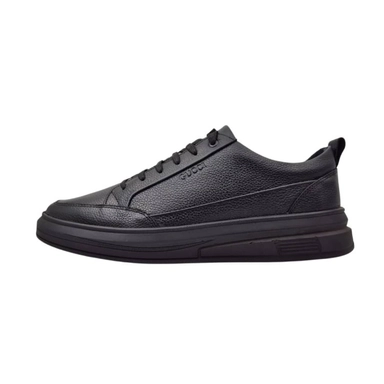 black leather sneakers with minimalist design and lace-up closure for casual everyday wear