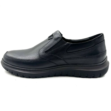 black leather slip-on shoes with cushioned sole and minimalist design for everyday comfort