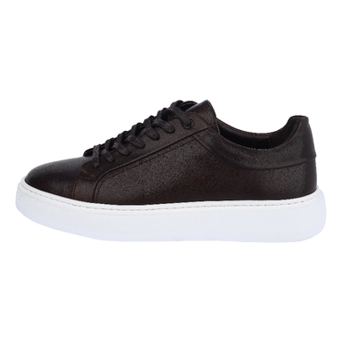 dark brown leather sneakers with lace-up design and white sole for casual everyday wear
