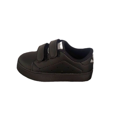 black kids sneakers with double velcro straps and cushioned sole for everyday wear