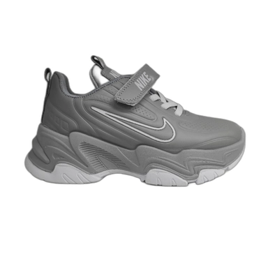 gray chunky sneakers with velcro strap and cushioned sole for sporty everyday wear