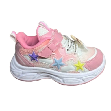 pink kids sneakers with colorful star design and velcro strap for fun everyday wear