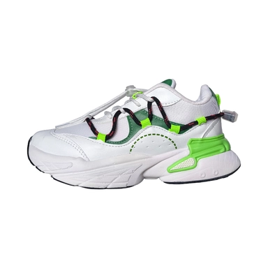 white and green chunky sneakers with lace-up design and cushioned sole for sporty everyday wear