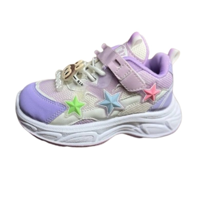 purple kids sneakers with colorful star design and velcro strap for fun everyday wear