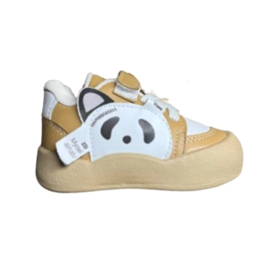 yellow and white kids sneakers with cute animal design and velcro strap for casual wear