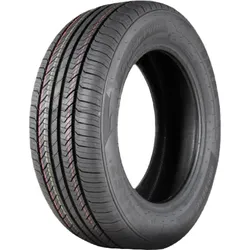 Black passenger car tire with symmetric highway tread pattern