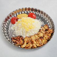 چلو جوجه کباب دو سیخ با برنج ایرانی