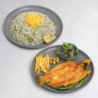 باقالی پلو با ماهی قزل آلا سرخ شده