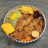 سبزی پلو با ماهی قزل آلا سرخ شده