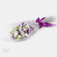 دسته گل میکس لیسینتوس سفید و بنفش 2 دسته با کاغذ