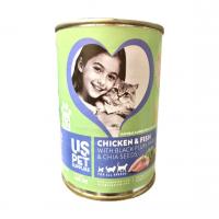 کنسرو نچرال us pet طعم مرغ و ماهی با آلوسیاه جعفری و دانه چیا