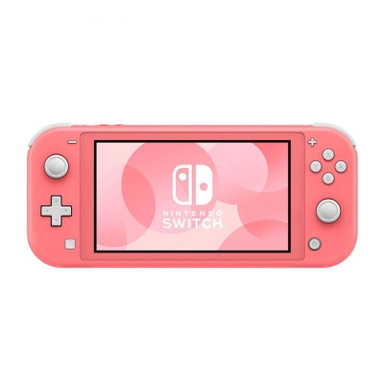 Coral pink Nintendo Switch Lite handheld gaming console.