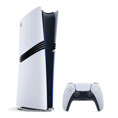 PlayStation 5 console with white DualSense controller.