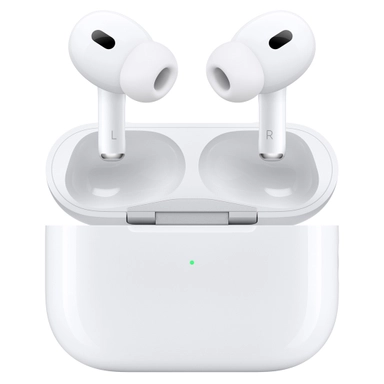 Apple AirPods Pro in open charging case, front view.