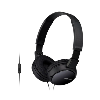 Sony wired on-ear headphones with built-in microphone, black color.