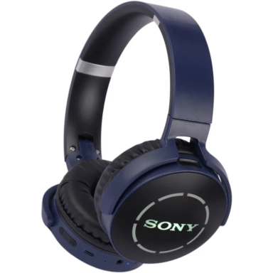 Sony over-ear wireless headphones in navy blue with logo on earcup.