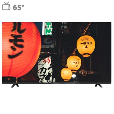 UHD 4K smart TV displaying traditional Japanese lanterns in a night street scene.