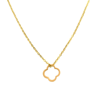 Gold necklace with clover-shaped pendant on delicate chain
