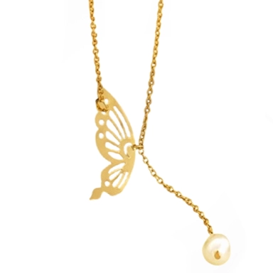 Gold chain necklace with blue evil eye pendant