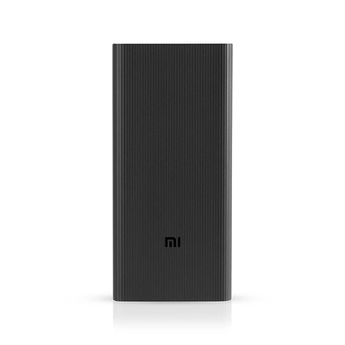 Xiaomi black power bank with minimalist vertical design and Mi logo