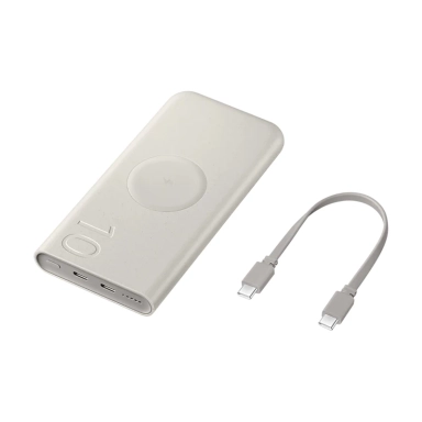 White 10000mAh Xiaomi wireless power bank with USB-C cable